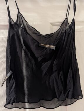 Donna Karan Black Sheer Top with Gold Logo Tag